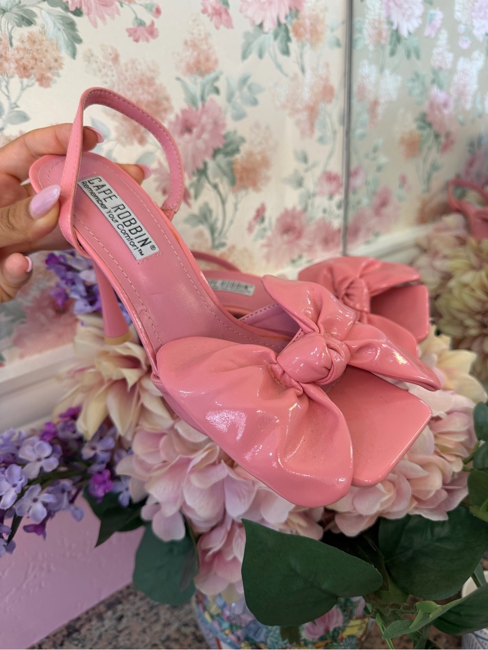 Cape Robbin Patent Pink Knot Bow Slingback Heels